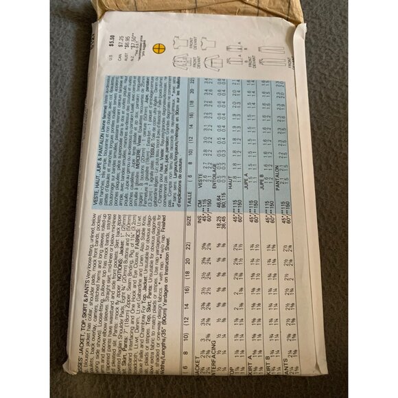 Butterick 6127 Pattern Misses Jacket Shirt Skirt Pant Size 6-10 1988 - Picture 2 of 2